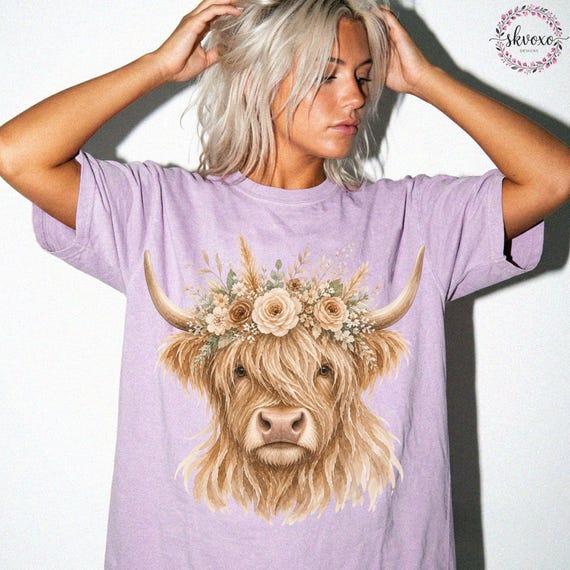 Highland Cow T-shirt, Cow Lover Gift, Cute Floral Cow Shirt, Graphic Floral Cow Tee, Highland Cow Shirt, Comfort Colors®