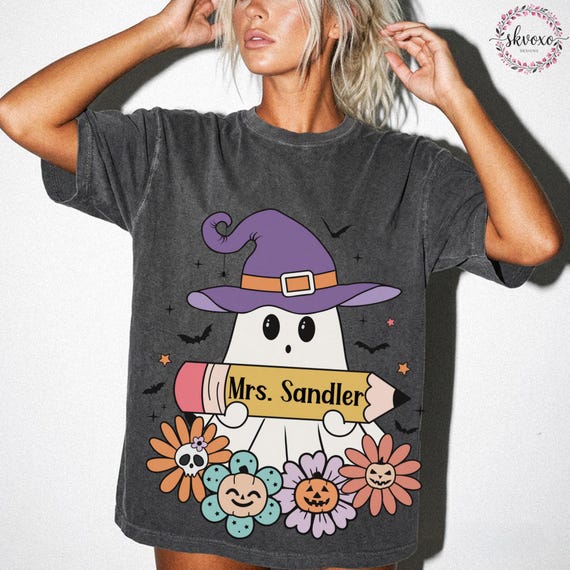 Halloween Teacher T-shirt | Halloween Teacher Tee | Cute Ghost Witch Hat Shirt