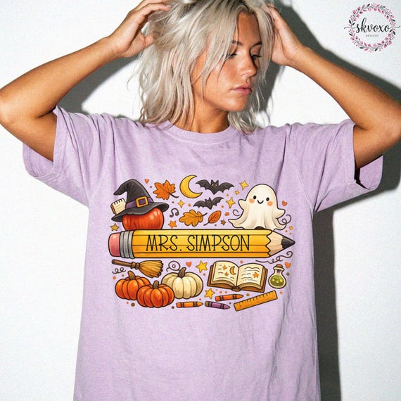Customized Teacher Shirt, Back to School Shirt, Cute Halloween Shirt, Personalized Name Teacher Shirt, Pencil Teacher Shirt, Teacher Gift