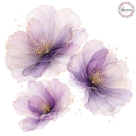 10 Purple Flowers Clipart | Abstract Flowers Print | Printable Watercolor Flower Clipart | Paper craft | Digital Download