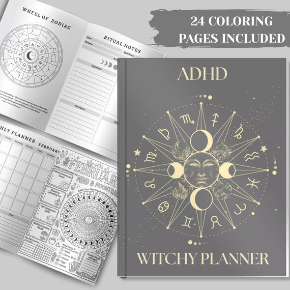 ADHD Witchy planner, Witchy digital planner, Witch planner, Witch journal, Coloring Pages, Printable planner