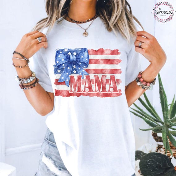 Comfort Colors® American MAMA Coquette Shirt,4th of July Patriotic Shirt, American Tee, Independence Day Shirt, Girly Memorial Day Shirt