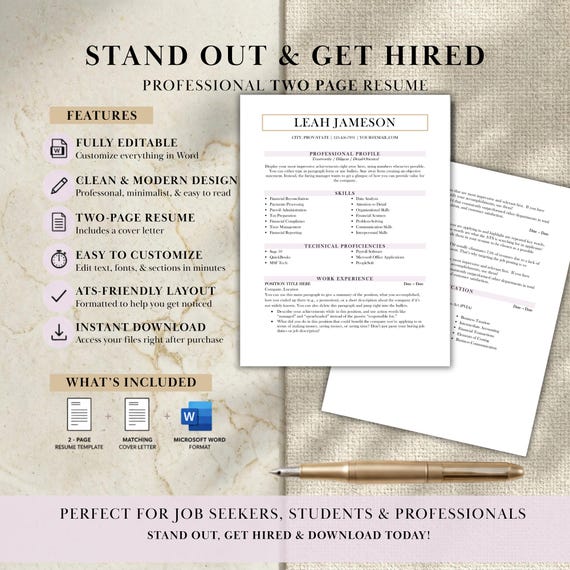 ATS Friendly Resume Template for Word, ATS Resume, ATS Cv Resume Template, Minimalist Resume, Simple Resume, Basic Resume