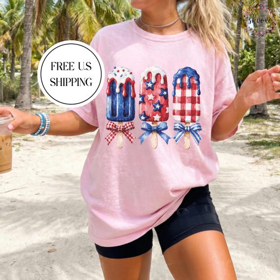 Comfort Colors® Patriotic Popsicle Ice Cream Summer T-Shirt | Patriotic Popsicle Trio T-shirt | American Flag Ice Cream Pops