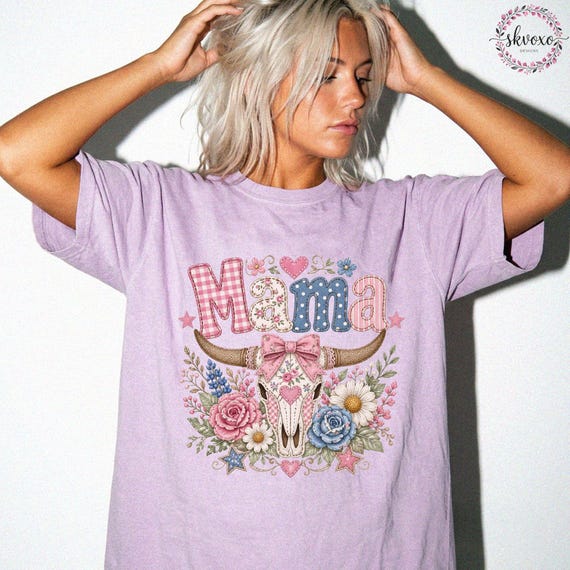 Mama Floral Longhorn Shirt | Western Cow Skull with Roses T-Shirt