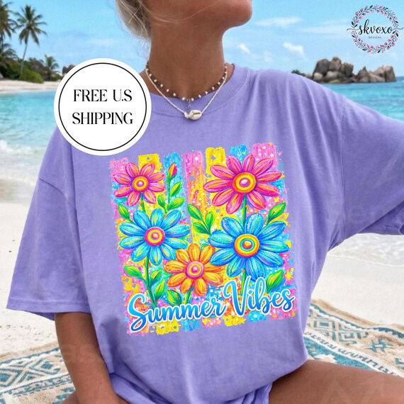 Comfort Colors® Coastal Preppy Summer T-Shirt | Rainbow Sea Turtle T-shirt | Colorful Ocean Coral Reef Art