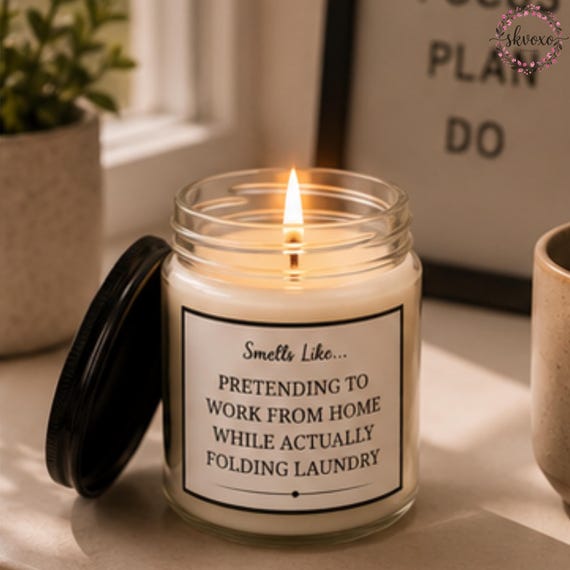 Smells Like Pretending To Work From Home Soy Candle Gift | 4oz & 9oz with Black Lid | Funny Candle Gifts