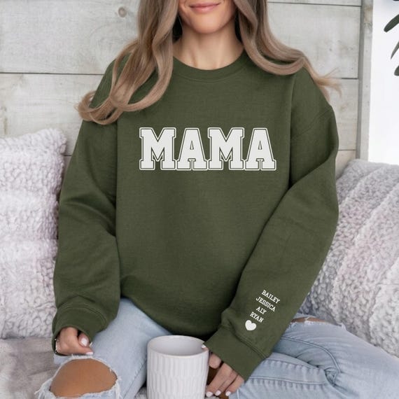 Personalized Mama Sweatshirt with Kid Names on Sleeve, Mothers Day Gift, Birthday Gift for Mom, New Mom Gift, Minimalist Cool Mom Sweater