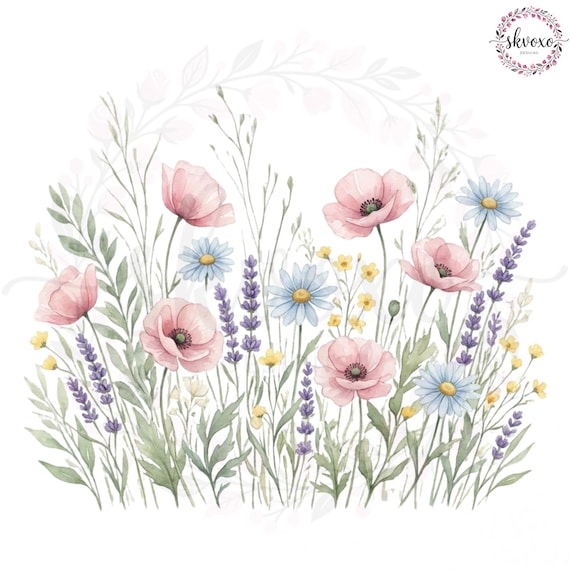 10 Wildflower Bed Clipart | Flowers Print | Printable Watercolor Clipart | High Quality PNGs | Paper craft | Digital Download