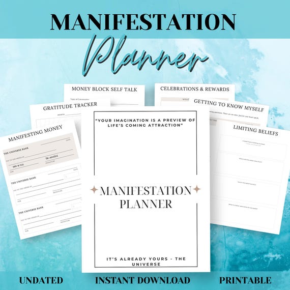 Manifestation Planner Workbook | Overcome Limiting Beliefs | 369 Method, Vision Board & Wealth Mindset | Canva Template + PDF