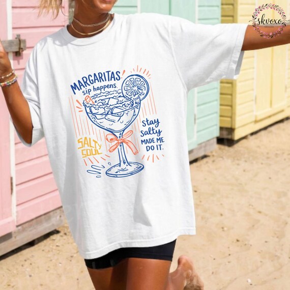 Margaritas Sip Happens Summer Comfort Colors® Shirt | Vintage Beach Shirt | Summer Vacation Tee Tshirt | Retro Graphic Summer Shirt