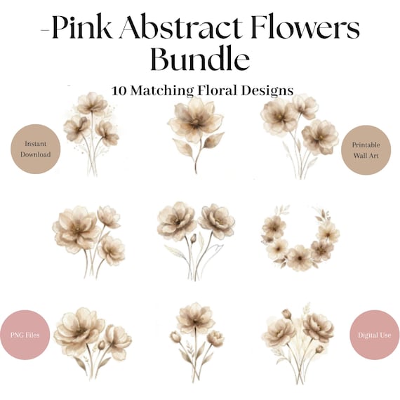 9 Beige Abstract Flowers Clipart | Flowers Print | Printable Watercolor Clipart | High Quality PNGs | Paper craft | Digital Download