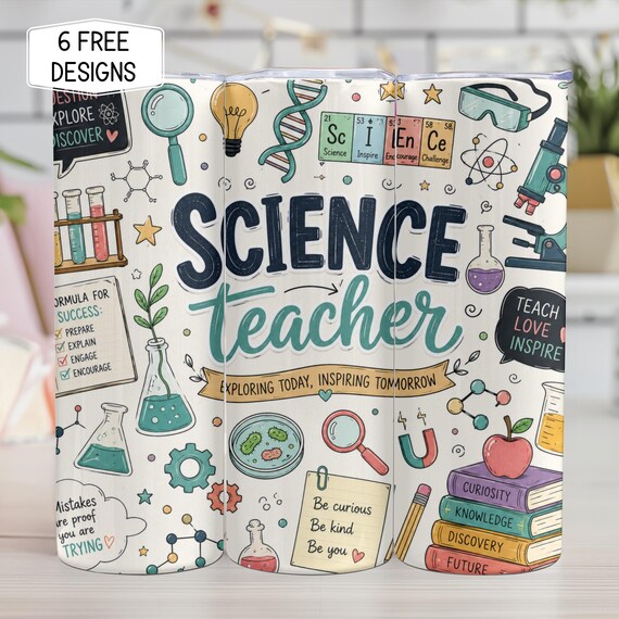 Science Teacher 20oz Tumbler Wrap PNG, Teacher Appreciation Sublimation Design, Cute Teacher Gift Skinny Tumbler Digital Download