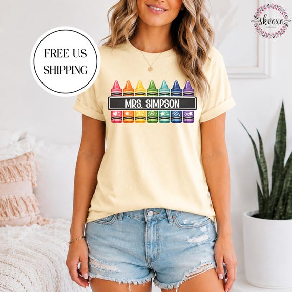 Customized Teacher Shirt, Personalized Name Teacher Shirt, Back to School Shirt, Cute Kindergarten Shirt, Crayon Teacher Shirt, Teacher Gift