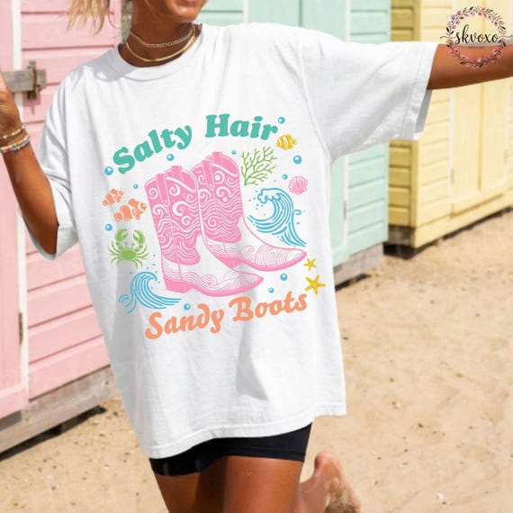 Salty Hair Sandy Boots Summer Comfort Colors® Shirt | Vintage Beach Shirt | Summer Vacation Tee Tshirt | Retro Graphic Summer Shirt