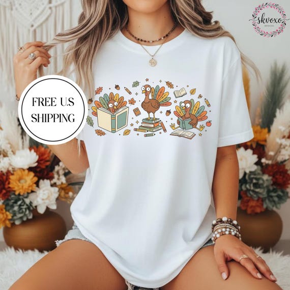 Comfort Colors Thanksgiving Shirt | Bookish Turkey Shirt | Thanksgiving Teacher Shirt | Reading Turkey Tee | Fall Book Lover Shirt Librarian