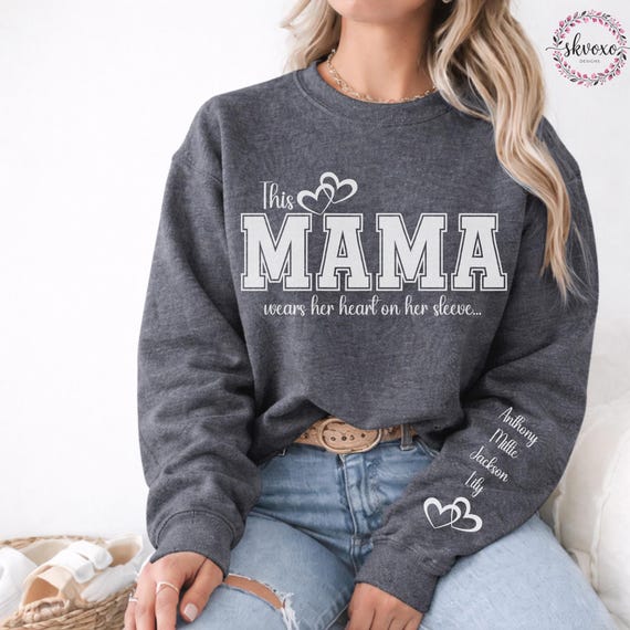 Personalized Mama Sweatshirt with Kid Names on Sleeve, Mothers Day Gift, Birthday Gift for Mom, New Mom Gift, Minimalist Cool Mom Sweater