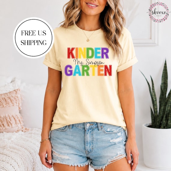 Customized Teacher Shirt, Personalized Name Teacher Shirt, Back to School Shirt, Cute Kindergarten Shirt, Crayon Teacher Shirt, Teacher Gift