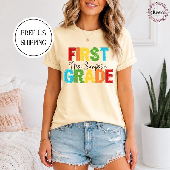 Customized Teacher Shirt, Personalized Name Teacher Shirt, Back to School Shirt, Cute First Grade Shirt, Crayon Teacher Shirt, Teacher Gift