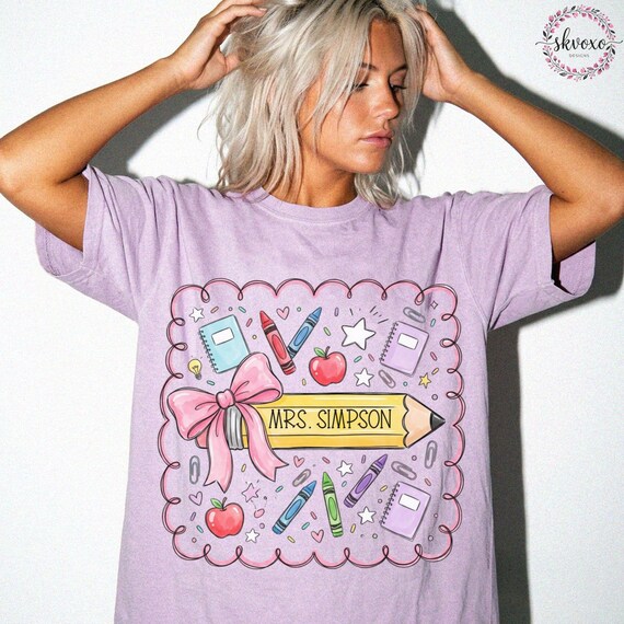 Customized Teacher Shirt, Back to School Shirt, Cute First Day of School Shirt, Personalized Name Teacher Shirt, Pencil Shirt, Teacher Gift