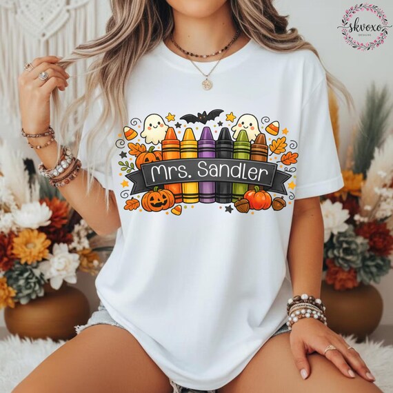 Customized Teacher Shirt, Back to School Shirt, Cute Halloween Shirt, Personalized Name Teacher Shirt, Pencil Teacher Shirt, Teacher Gift