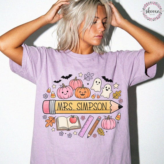 Customized Teacher Shirt, Back to School Shirt, Cute Halloween Shirt, Personalized Name Teacher Shirt, Pencil Teacher Shirt, Teacher Gift
