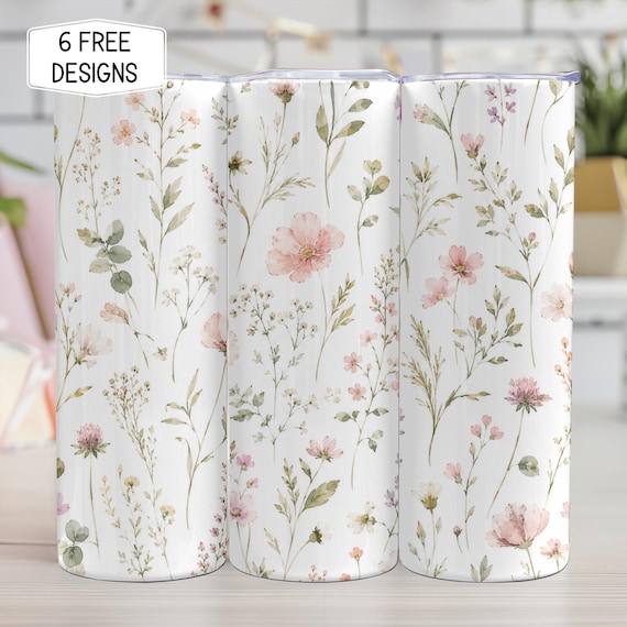 Pink Wildflower 20oz Tumbler Wrap PNG, Spring Floral Sublimation Design, Watercolor Flower Tumbler Digital Download