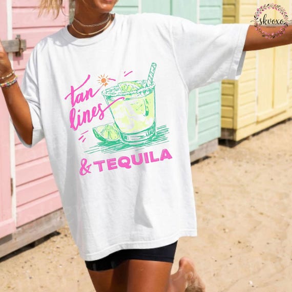 Comfort Colors® Tan Lines & Tequila Shirt, Minimalist Beach T-shirt, Funny Meme Shirt, Beach Shirt, Coastal Shirt, Summer Aesthetic Shirt