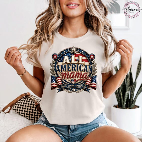 All American Mama T-shirt, Patriotic Stars Stripes Mom Design, Mama shirt, 4th of July T-shirt, Comfort Colors®