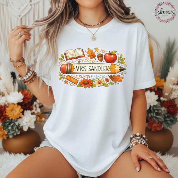 Customized Teacher Shirt, Back to School Shirt, Cute Fall Shirt, Personalized Name Teacher Shirt, Pencil Teacher Shirt, Teacher Gift