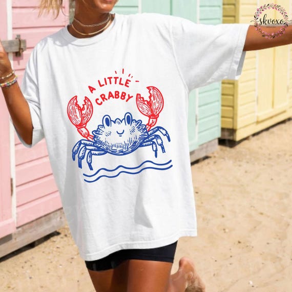 A Little Crabby Summer Comfort Colors® Shirt | Vintage Beach Shirt | Summer Vacation Tee Tshirt | Retro Graphic Summer Shirt