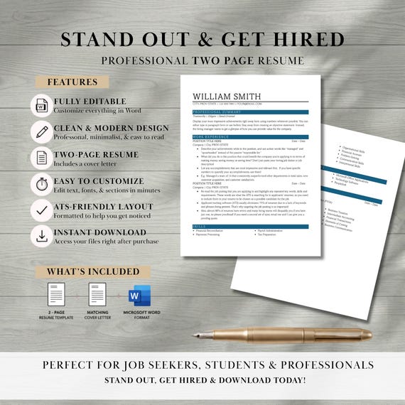 ATS Friendly Resume Template for Word, ATS Resume, ATS Cv Resume Template, Minimalist Resume, Simple Resume, Basic Resume