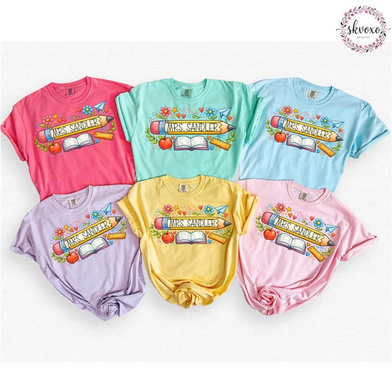 Customized Teacher Shirt, Back to School Shirt, Cute Kindergarten Shirt, Personalized Name Teacher Shirt, Pencil Teacher Shirt, Teacher Gift
