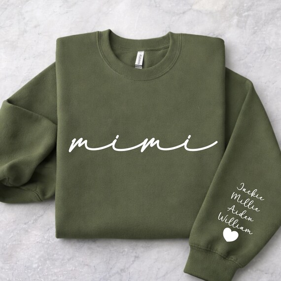 Personalized Grandma Mimi Sweatshirt with Grandkids Names on Sleeve, Mothers Day Gift, Birthday Gift for Grandma, New Grandma Sweater