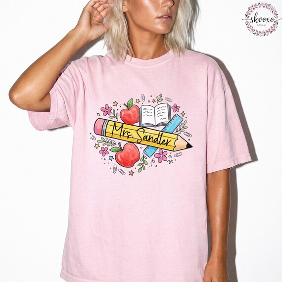 Customized Teacher Shirt, Back to School Shirt, Cute Kindergarten Shirt, Personalized Name Teacher Shirt, Crayon Teacher Shirt, Teacher Gift
