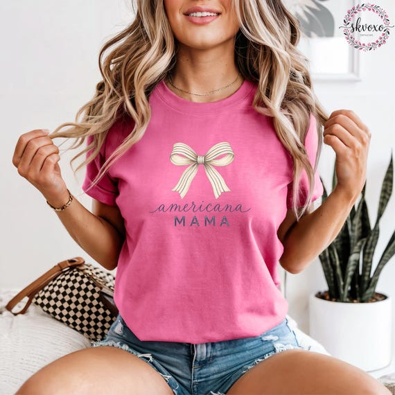 Americana Mama Coquette Bow T-shirt, Women's Memorial Day shirt, 4th of July T-shirt, Comfort Colors®