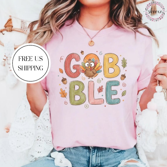 Gobble Turkey Thanksgiving T-shirt | Thanksgiving Turkey Illustration