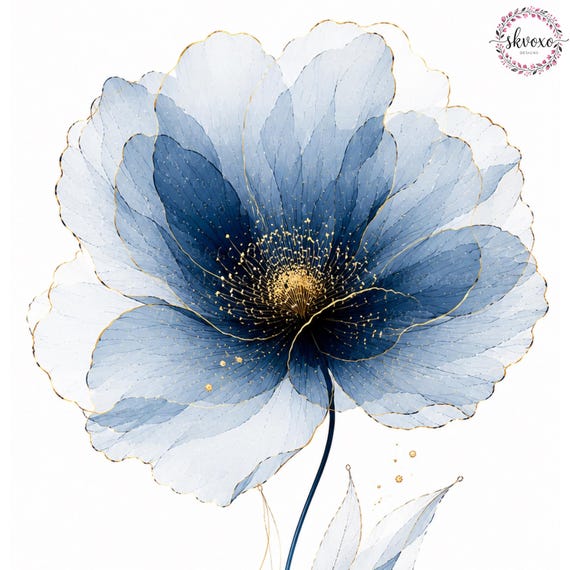 11 Abstract Navy Flowers Clipart 1 | Flowers Print | Printable Watercolor Clipart | High Quality PNGs | Paper craft | Digital Download