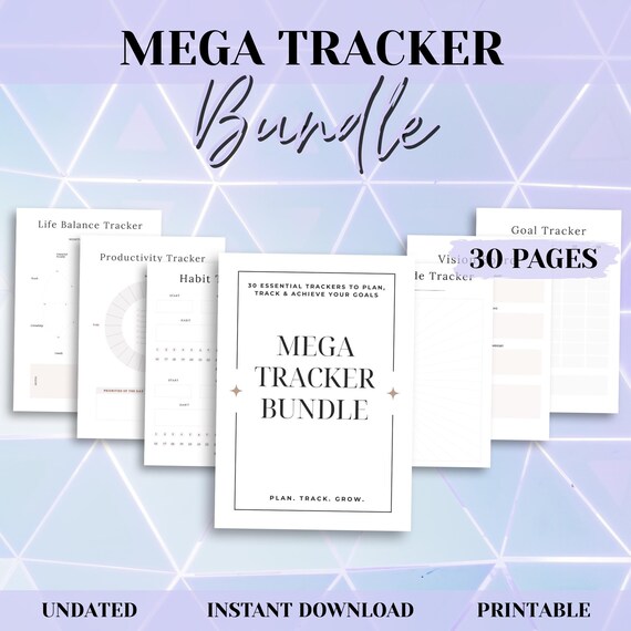 Mega Habit Tracker Bundle | 30 Digital Templates | Canva and Google Drive PDF | Health, Finance & Productivity Trackers
