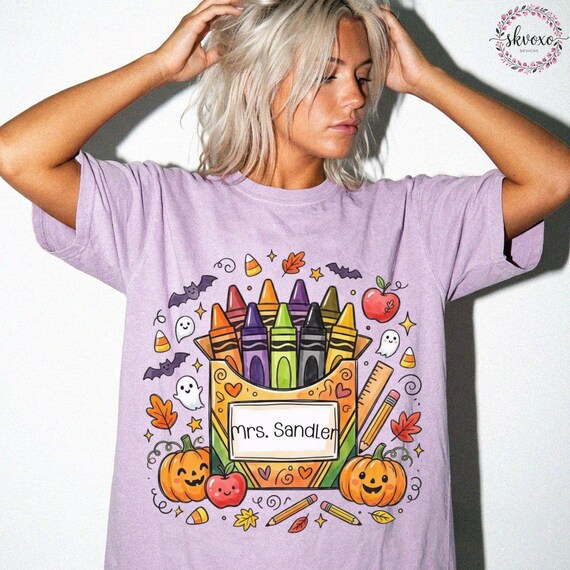 Customized Teacher Shirt, Back to School Shirt, Cute Fall Shirt, Personalized Name Teacher Shirt, Crayon Teacher Shirt, Teacher Gift
