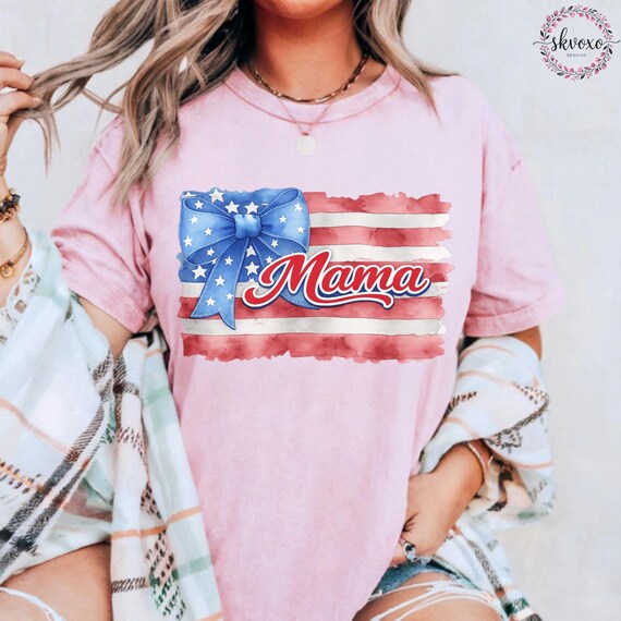 Comfort Colors® American MAMA Coquette Shirt,4th of July Patriotic Shirt, American Tee, Independence Day Shirt, Girly Memorial Day Shirt