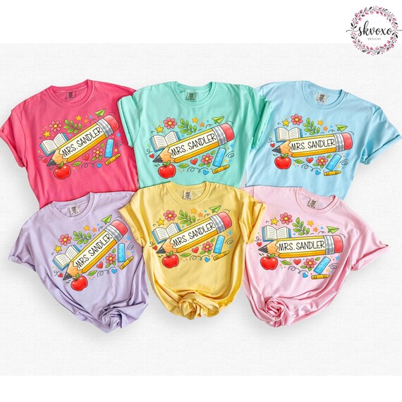 Customized Teacher Shirt, Back to School Shirt, Cute Kindergarten Shirt, Personalized Name Teacher Shirt, Pencil Teacher Shirt, Teacher Gift