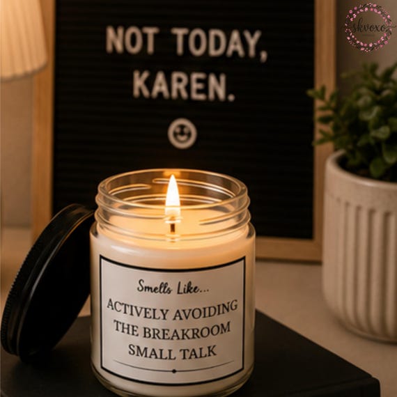 Smells Like Actively Avoiding The Breakroom Small Talk Soy Candle Gift | 4oz & 9oz with Black Lid | Funny Candle Gifts