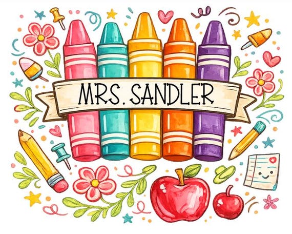 Personalized Teacher PNG, Crayon Design PNG, Custom Name Teacher Shirt PNG, First Day of School, Back to School Sublimation