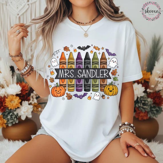 Customized Teacher Shirt, Back to School Shirt, Cute Halloween Shirt, Personalized Name Teacher Shirt, Pencil Teacher Shirt, Teacher Gift