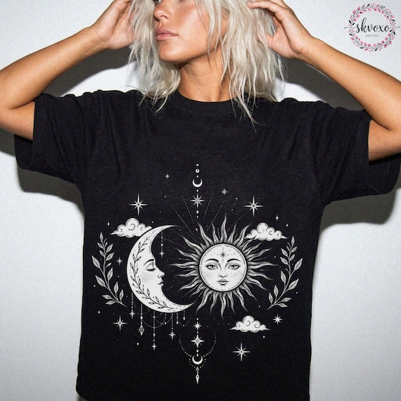 Boho Celestial Moon and Radiant Sun Spiritual Pattern T-Shirt, Mystical Shirt, Artsy Tee, Aesthetic T-Shirt, Spiritual Boho tee