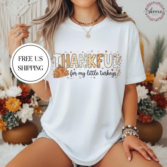 Comfort Colors® Thankful Teacher Shirt | Fall Turkey Teacher T-shirt | Thanksgiving Teacher Tee | Cute Turkey Mom T-shirt