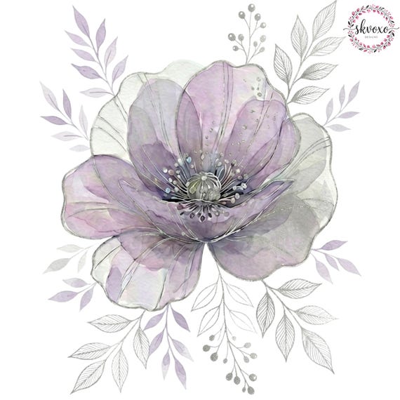 11 Purple Flowers Clipart | Abstract Flowers Print | Printable Watercolor Flower Clipart | Paper craft | Digital Download