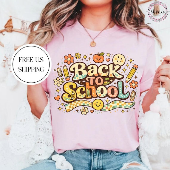 Back to School Retro Doodle Teacher T-Shirt | Cute Apple, Pencils, Smiles Shirt