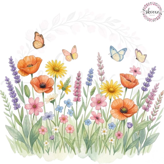 10 Wildflowers & Butterflies Clipart | Flowers Print | Printable Watercolor Clipart | High Quality PNGs | Paper craft | Digital Download